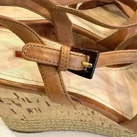 Prada Cork Wedge Strappy Tan Leather Sandals (Sz 37.5) - Picture 5 of 16